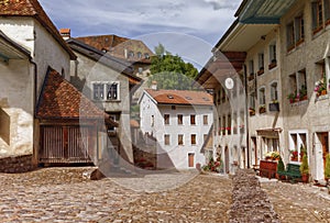 Houses in Gruyeres village, Fribourg, Switzerland photo