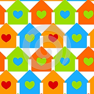 Houses with heart windows seamless background