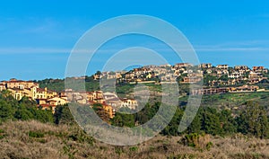 Houses on the hills on a sunny day in New Port Beach, California, USA