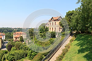 Houses at historic industrial town Crespi dAdda near Bergamo, Lombardy