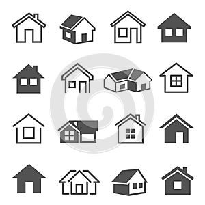 Houses  home  cottage line and bold icons set isolated on white. Building  cabin  barn pictograms photo