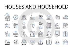 Houses and household line icons collection. Dwelling place, Home, Abode, Residence, Homestead, Domicile, Shelter vector