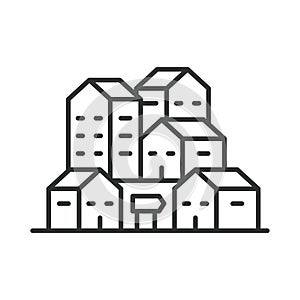 Houses icon line design. Village, building countryside, town, cottages, country, neighbor, neighborhood vector