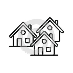Houses icon line design. Village, building countryside, town, cottages, country, neighbor, neighborhood vector