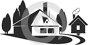 Houses icon, shelter icon, village black vectors icon.