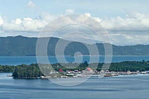 Houses on an island on the lake Sentani