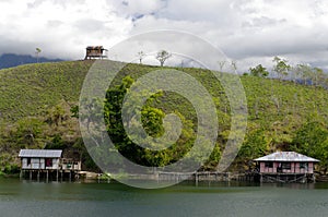 Houses on an island on the lake Sentani