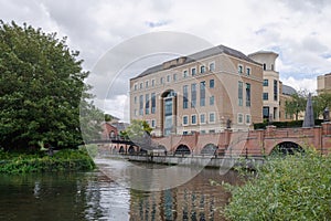 Houses by Kennet River in town centre of Reading, United Kingdom
