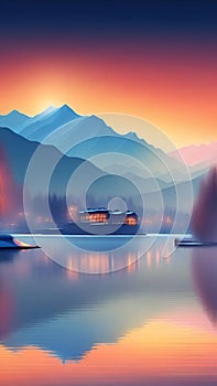 Houses on the lake wallpaper for Notebook cover, I pad, I phone, mobile high quality images.