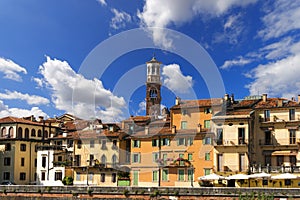 Houses and Lamberti Tower - Verona Italy