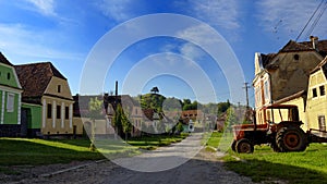 Houses on lane in Copsa Mare, Transylvania, Romania