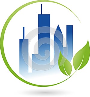 Houses and leaves, plant, real estate and eco houses logo