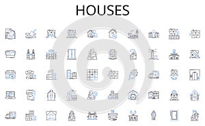 Houses line icons collection. Hospitality, Assistance, Support, Attention, Care, Solicitude, Accommodation vector and photo