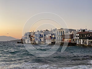 Houses of little Venice on Mykonos island, Greece