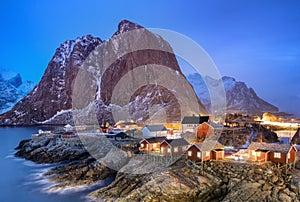 Houses in the Lofoten islands bay