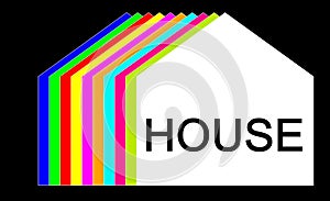Logo house drawn in schematic form, with multicolored linear elements.