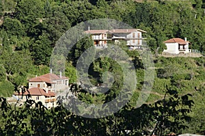 Houses on the mountain. Zarouhla village. Achaia, Greece