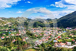 Houses and mountains in Cetinje Montenegro