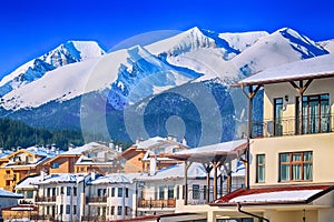 Houses and mountains panorama in Bansko, Bulgaria