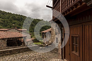 houses and narrow streets in a mountain village in the north of Spain. Barcena Mayor