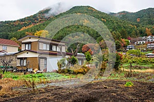 Houses near the mountain at Kawaguchiko