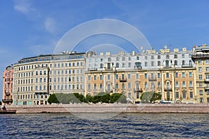 Houses on Neva river in St. Petersburg. Russia.