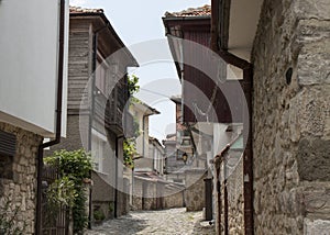 Houses in old historical centre of the town Nesebar, UNESCO World heritage site, Bulgaria.