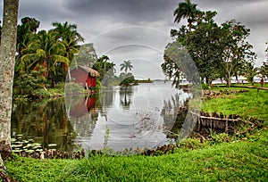 Houses over water, village Boca de Guama, Cuba photo