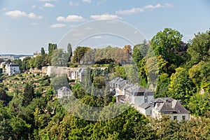 Houses in park landscape naer Kirchberg in Luxembourg city