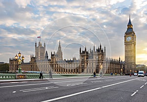 Houses of Parliament with Big Ben tower from Westminster bridge, London, UK