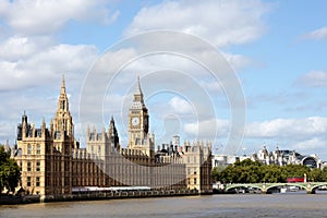 Houses of Parliament, London, Westminster Bridge, River Thames, landscape, copy space