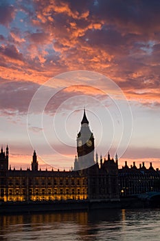 Houses of parliament at sunset