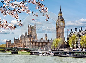 Houses of Parliament Westminster palace and Big Ben tower, London, UK