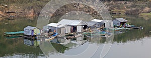 Houses and peaceful life on Lake Nam Ka, Dac Lak, Viet Nam