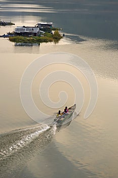 Houses and peaceful life on Lake Nam Ka, Dac Lak, Viet Nam