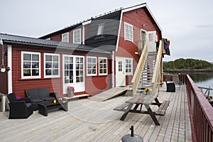 Houses and piers in the village of Ringstad