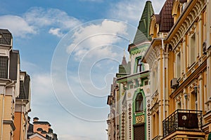 Houses of Podil Vozdvizhenka neighborhood of Kyiv city, Ukraine photo