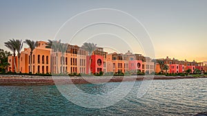 Houses on the quayside of the lagoon in el Gouna Egypt