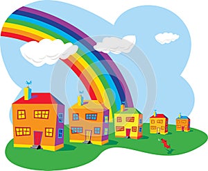 Houses and rainbow