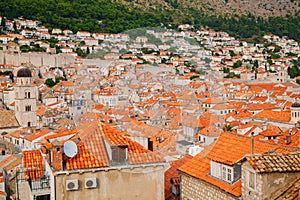 Houses with red tiled roofs in the Old town of Dubrovnik