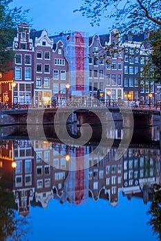 Houses With Reflections in Amsterdam in the Early Morning