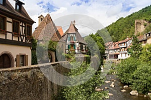 Houses and river in Kaysersberg, Alsace, France