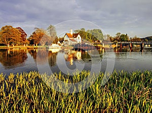 Houses by river thames