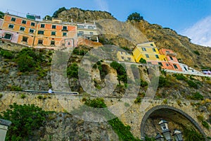 Houses in the rocky coast of Amalfi, Lido delle Sirene
