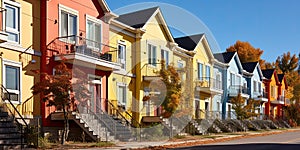 The houses are in a row. The onset of autumn. Autumn landscape