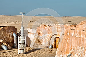 Houses in the Sahara starship decoration on a sunny day, Tunisia, Africa