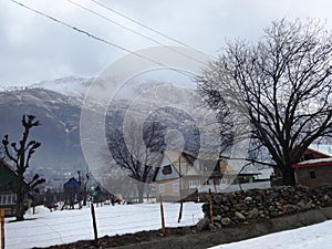 Houses in a snow covered valley of Kashmir