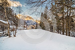 Houses of a snowy Alpine village