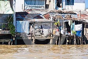 Houses on stilts in the Mekong Delta