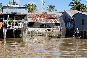 Houses on stilts in the Mekong Delta